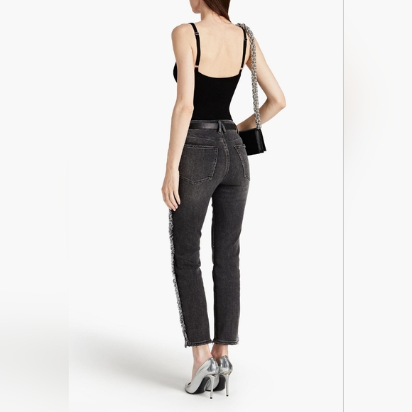 Good American Good Boy Dark Wash Frayed High Rise Slim Leg Jeans Women's Size 14 - Picture 2 of 13